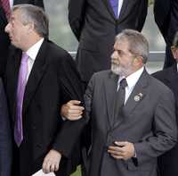 Los presidentes Lula y Kirchner, durante la reunión de ayer