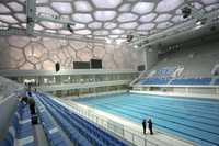 Vista general del interior del Centro Acuático Nacional, construido en Pekín para albergar los Juegos Olímpicos de verano, que mostrarán al mundo la nueva cara de China