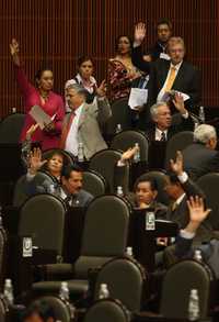 Diputados del PRD, durante una votación en la sesión ordinaria celebrada ayer en el Palacio Legislativo de San Lázaro