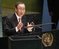 El secretario general de la ONU, Ban Ki-moon, en la Asamblea General del organismo, ayer en Nueva York