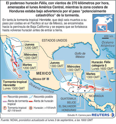Alerta en 17 estados por Henriette y Félix Alerta en 17 estados por Henriette y Félix
