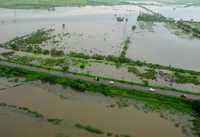 Terrenos anegados por el desbordamiento del río Pánuco, en Veracruz