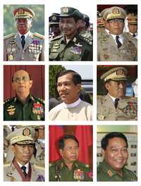 Miembros de la junta militar que encabeza el general Than Shwe (arriba, izquierda)
