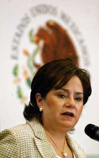 La canciller Patricia Espinosa, durante la conferencia