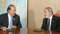 Carlos Slim y el presidente de Brasil, Luiz Inacio Lula da Silva, ayer en Brasilia