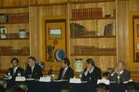 El subsecretario Alejandro Werner; Enrique Castillo, presidente de ABM; Roberto del Cueto y Luis Pazos, en la inauguración del seminario sobre transparencia y orden de los servicios financieros