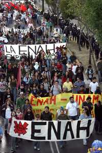 Marcha de estudiantes de ENAH, IPN y UNAM en Ciudad Universitaria