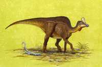 Reproducción artística del recientemente descubierto dinosaurio con pico de pato