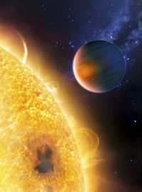 Impresión artística del planeta extrasolar que orbita a 63 años luz de la Tierra, en cuya atmósfera los astrónomos hallaron gas metano