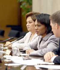 Patricia Espinosa, Condoleezza Rice y Maxime Bernier, ayer en Washington