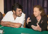Flavio Sosa y Rosario Ibarra durante la conferencia de prensa de ayer