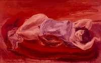 Desnudo con camisa, 1953, óleo sobre tela del artista japonés Yasuo Kuniyoshi, perteneciente al Centro de Arte Walker que figura en la exposición de 46 obras del movimiento modernista estadunidense que se puede visitar en el museo Dolores Olmedo