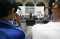 En las instalaciones del Gobierno del Distrito Federal en el Zócalo, durante la presentación del programa Ciudad Joven 2008