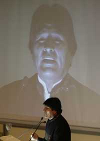 El presidente Evo Morales durante la inauguración del Encuentro de intelectuales y artistas por la unidad y la soberanía de Bolivia, que convoca a 60 participantes de 13 países de América y Europa