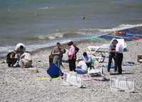 Investigadores rusos inspeccionan el lugar de la explosión en la playa Loo del exclusivo balneario