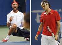 Las dos caras del encuentro: la victoria reflejada en el rostro del estadunidense James Blake (izq.) contrasta con el desencanto y frustración expresados por el suizo Roger Federer