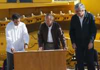 Fidel Herrera, Felipe Calderón y Óscar de Buen, tras poner en marcha las obras de la carretera Perote-Banderilla