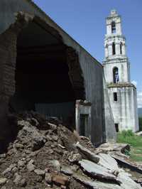 Aspecto de los daños que sufrió la iglesia de la cabecera municipal de Onavas, una de las más antiguas de Sonora