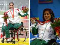 María de los Ángeles Ortiz, plata en bala (izquierda), y Laura Cerero, bronce en halterofilia, muestras orgullosas su medalla que aumentó la cosecha para la delegación mexicana