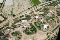 Vista aérea de la inundación en Ojinaga, Chihuahua, a causa del desfogue de excedentes de la presa El Granero, que continuaron ayer