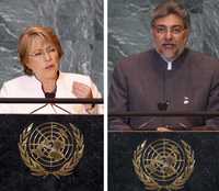 Los presidentes de Chile, Michelle Bachelet, y de Paraguay, Fernando Lugo, al participar en la Asamblea General de la Organización de Naciones Unidas que se desarrolla en Nueva York