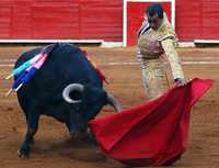 El torero Ismael Rodríguez lidia al tercer astado de la tarde, de nombre Ganadero durante la corrida de ayer en la plaza de toros México