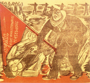 El fascismo II, grabado en madera de  Leopoldo Méndez, 1935