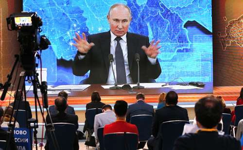 El presidente ruso, Vladimir Putin, ayer en su tradicional rueda de prensa anual.