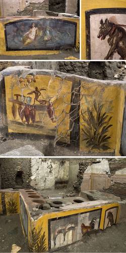 En los dolia que quedaron sepultados tras la erupción del volcán Vesubio, hace casi 2 mil años, se hallaron restos de alimentos como cerdo, cabra, pescado y caracoles. El termopolio constituye un testimonio de la vida cotidiana en Pompeya, aseveró el director interino del Parque Arqueológico de la ciudad.