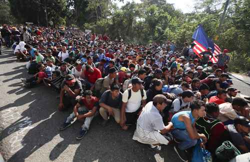 Caravana de migrantes centroamericanos en Tapachula, Chiapas.