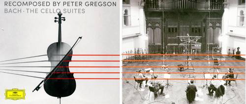 Portada y foto del cuadernillo del álbum Recomposed by Peter Gregson. Bach: The Cello Suites, publicado por el sello alemán Deutsche Grammophon.