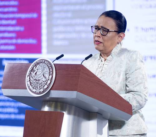 La titular de la Secretaría de Seguridad y Protección Ciudadana, Rosa Icela Rodríguez, ayer en Palacio Nacional.