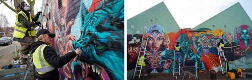 Con motivo del Día Internacional de la Mujer, integrantes del Colectivo Wom realizaron este domingo un nuevo mural en el distrito de Brixton, en el sur de Londres. La iniciativa combina obras de grafiteras españolas y británicas. La asociación inglesa promueve a las mujeres artistas y les ofrece un espacio seguro para explorar el arte callejero.