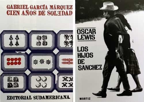 Portadas de Cien años de soledad, de Gabriel García Márquez, y de Los hijos de Sánchez, de Oscar Lewis, elaboradas por el escultor.