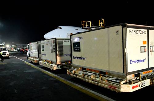 Los fármacos contra el nuevo coronavirus llegaron al Aeropuerto de la Ciudad de México la madrugada del jueves provenientes de Pekín. El Ejército mexicano se encargó de la recepción, traslado y resguardo.