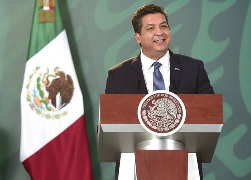 El gobernador de Tamaulipas, Francisco García Cabeza de Vaca, durante la conferencia de prensa mañanera del presidente Andrés Manuel López Obrador el 28 de agosto de 2020 en Reynosa.