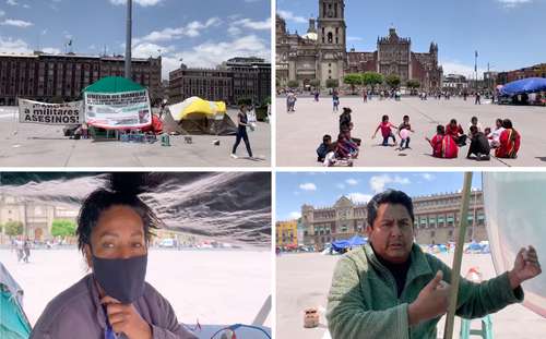 La plancha del Zócalo es compartida por varios manifestantes en plantón, como la familia que acusa al militares de asesinos, triquis desplazados por la violencia, Mary, que aboga por la libertad de Israel Vallarta, coacusado con la francesa Florence Cassez, o Raúl, que pide justicia por el homicidio de sus vástagos.