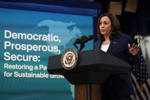 Kamala Harris, vicepresidenta de Estados Unidos, ayer en la Conferencia Anual de Washington sobre las Américas.