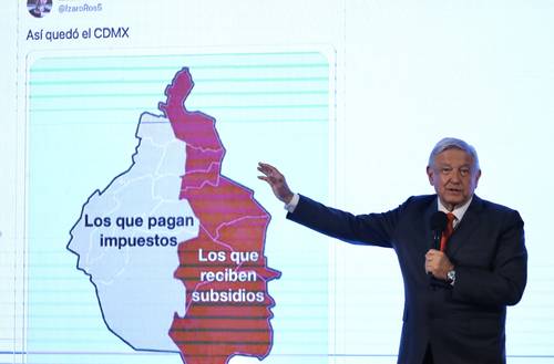 El presidente Andrés Manuel López Obrador reprobó la imagen reproducida en redes sociales, según la cual los ricos de las alcaldías que gobernará la oposición subsidian a los pobres que viven donde ganó Morena.