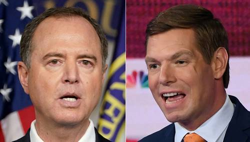 Los legisladores demócratas Adam Schiff y Eric Swalwell, espiados por el magnate.