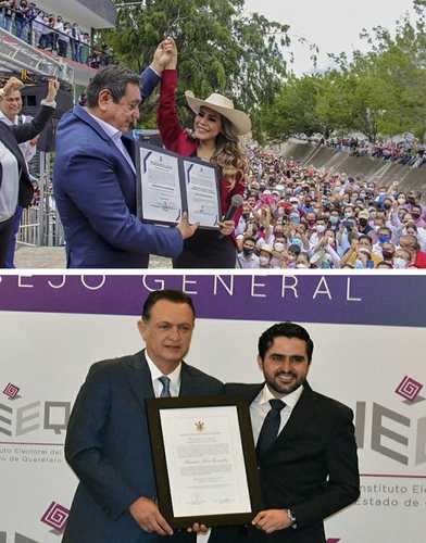 La morenista Evelyn Salgado y el panista Mauricio Kuri recibieron ayer las constancias de mayoría que los acreditan como gobernadores electos de los estados de Guerrero y Querétaro, luego de que concluyera el cómputo oficial de votos en esas entidades.