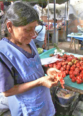 Doña Susana Victoria López en su puesto en el mercado de Miahuatlán.  Geovanni Martínez Guerra
