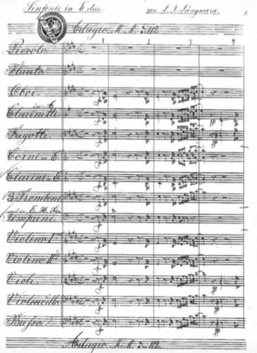 Sobre estas líneas, facsímil de la partitura original de la Sinfonía para gran orquesta, opus 13 Foto cortesía de Israel Cruz Olalde y Yael Bitrán