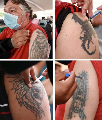 La Jornada: De dragones a la Santa Muerte, la vacunación de adultos de 40 a  49 es un catálogo de tatuajes