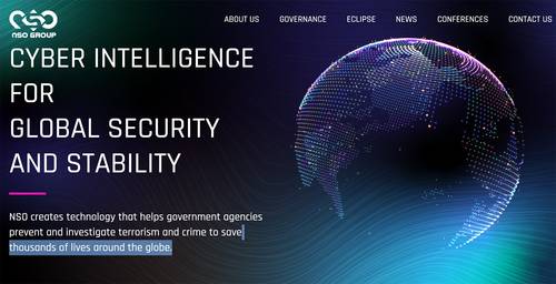 Imagen tomada de la portada de la página web de la empresa israelí NSO, que desarrolló y licencia el software de espionaje Pegasus.