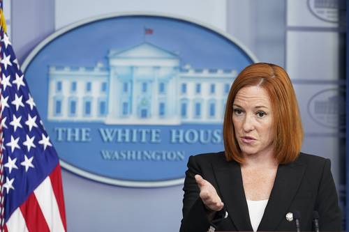 Jen Psaki, vocera de la Casa Blanca, ayer durante la sesión informativa diaria en Washington.