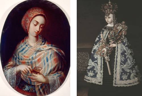 Dama con rebozo, de Juan Rodríguez (siglo XVIII), y Sor María Ignacia de la Sangre de Cristo, de José María de Alcíbar.