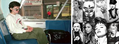 A la izquierda, la Reina del pop en un transporte colectivo; a la derecha, en diferentes momentos de su carrera.