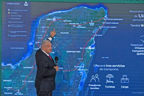 VISITAS BIMESTRALES A OBRAS DEL TREN MAYA. El Presidente comentó en su conferencia que se tienen que instalar desde los durmientes en los mil 500 kilómetros por las características que tendrá ese transporte.