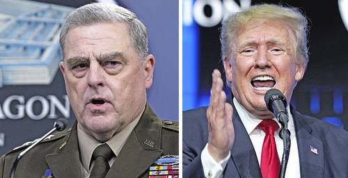 El general Mark Milley, jefe del Estado Mayor Conjunto de Estados Unidos, y Donald Trump, ex jefe de la Casa Blanca, en imágenes de archivo.